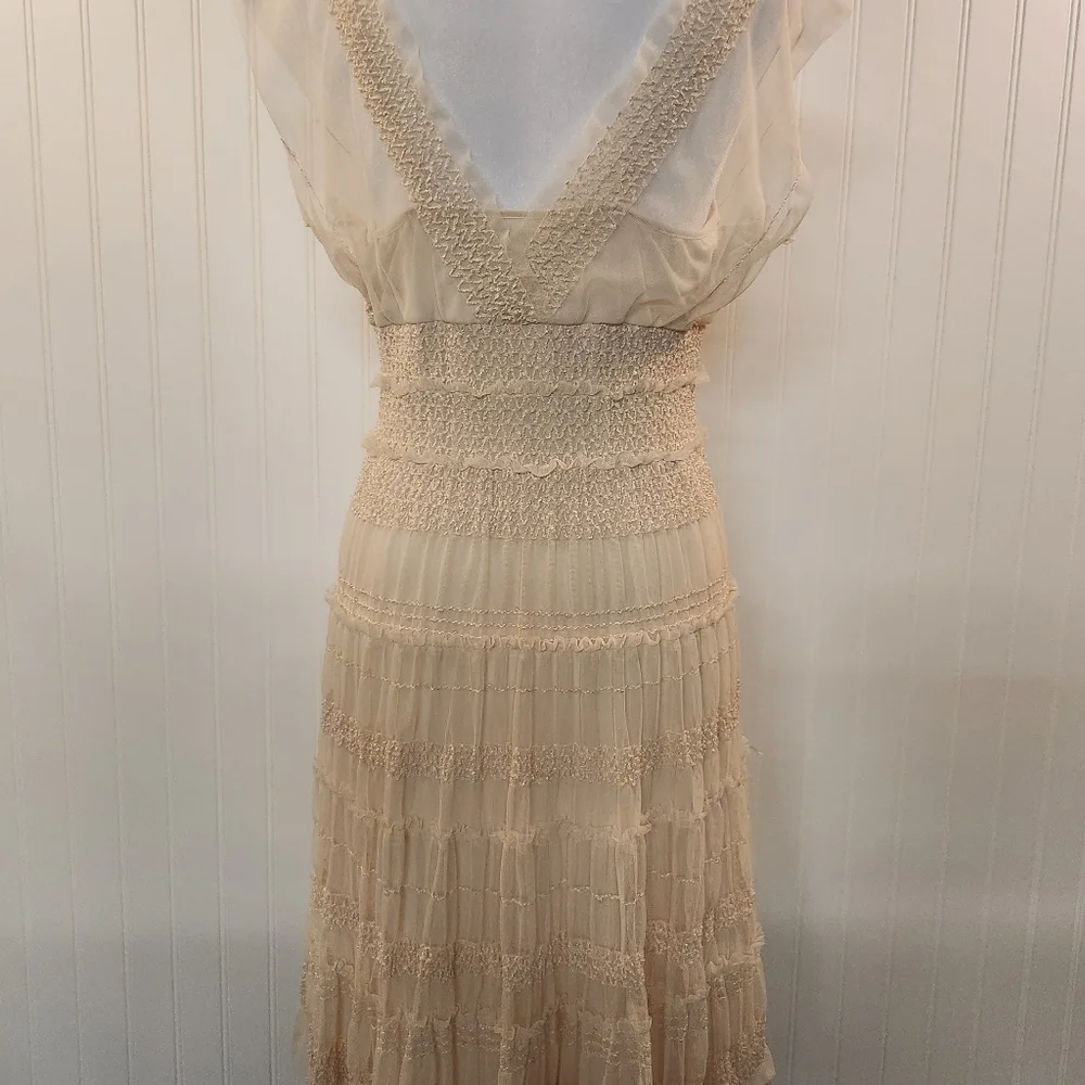 Max Studio Women's Cream Tulle Overlay Sleeveless Midi Tier Dress Size L Wedding